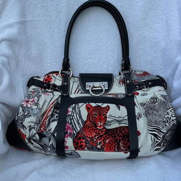 Salvatore Ferragamo Multicolor Animal Print Satchel - Picture 1 of 13